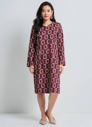 Robe mi-longue imprimé fantaisie manches longues violet MERI & ESCA femme