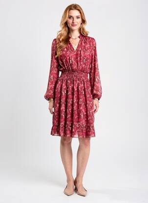 Robe mi-longue imprimé fantaisie manches longues rouge COULEURS DU TEMPS femme