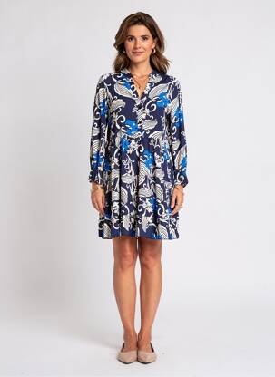 Robe courte manches longues manches longues bleu COULEURS DU TEMPS femme