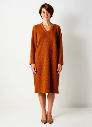 Robe mi-longue manches longues manches longues marron GUY DUBOUIS femme