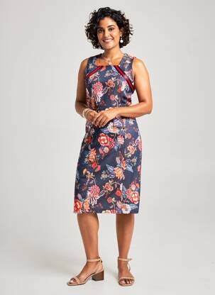 Robe mi-longue imprimé fantaisie fines bretelles bleu MERI & ESCA femme