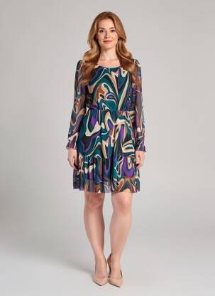 Robe courte coupe évasée manches longues vert COULEURS DU TEMPS femme