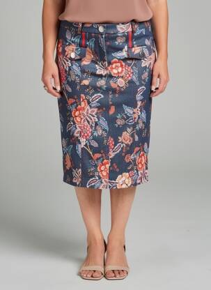 Jupe mi-longue stretch bleu MERI & ESCA femme
