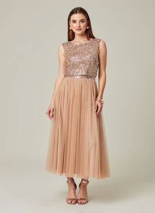Robe longue sans manche sans manche beige MAYA DELUXE femme