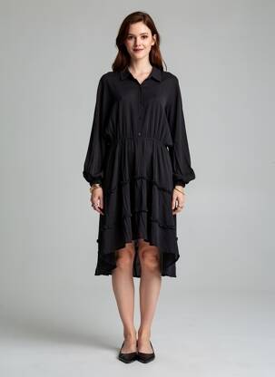 Robe mi-longue coupe fluide manches longues noir LEGER BY LENA GERCKE femme