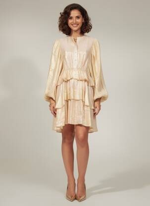 Robe mi-longue coupe fluide manches longues beige SUNDRESS femme