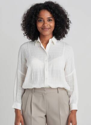 Chemisier tissage popeline manches longues blanc SANS MARQUE femme