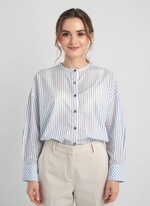 Chemisier tissage popeline manches longues bleu HANA SAN femme