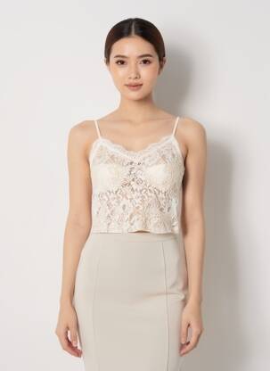 Top coupe cintrée fines bretelles beige ZARA femme