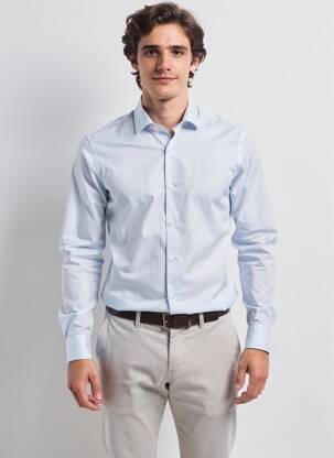 Chemise manches longues poignets boutonnés bleu ASHTON homme
