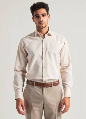Chemise manches longues poignets boutonnés beige ASHTON homme