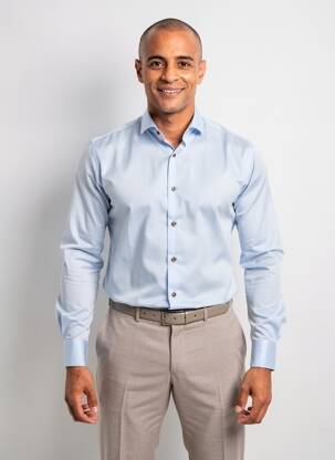 Chemise manches longues poignets boutonnés bleu ASHTON homme