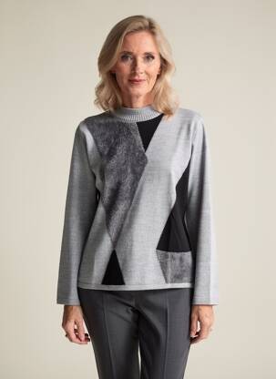 Pull tissage chiné manches longues gris I.ODENA femme