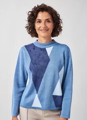 Pull tissage chiné manches longues bleu I.ODENA femme