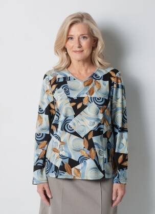 Top stretch manches longues bleu FRANCE RIVOIRE femme