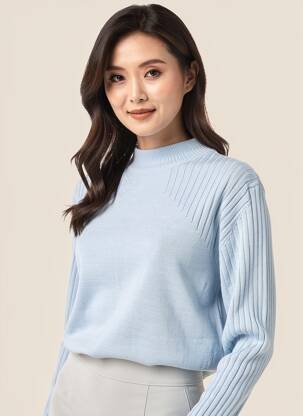 Pull stretch manches longues bleu I.ODENA femme