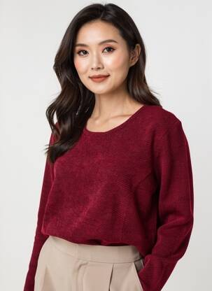 Pull coupe droite manches longues rouge FRANCE RIVOIRE femme