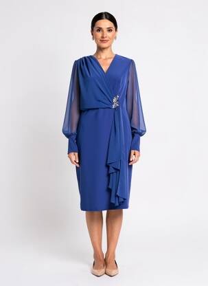 Robe mi-longue manches longues manches longues bleu FASHION NEW YORK femme