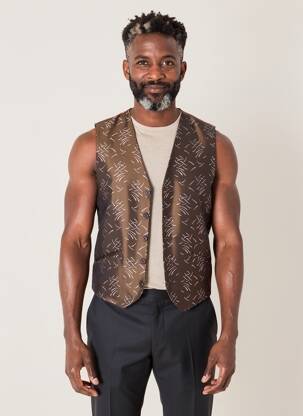 Gilet sans manche effet matière satinée marron GUY LAURENT homme