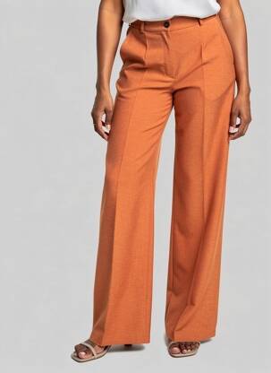 Pantalon large fermeture zippée sous rabat boutonné taille haute orange STUDIO PARISIEN femme