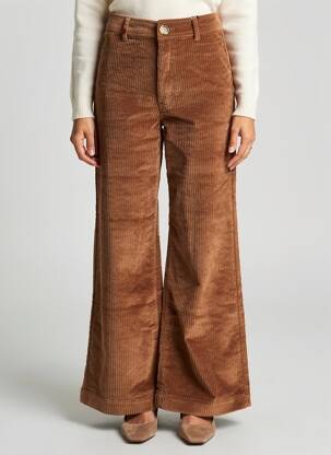 Pantalon flare stretch taille haute marron F.A.M. femme