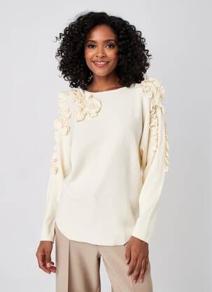 Pull coupe cintrée manches longues beige LOKITA femme
