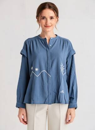 Chemisier coupe droite manches longues bleu A.P femme