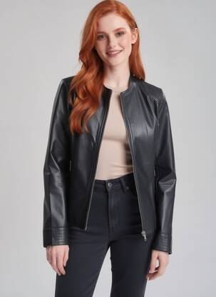 Veste simili cuir manches longues noir B.YOUNG femme