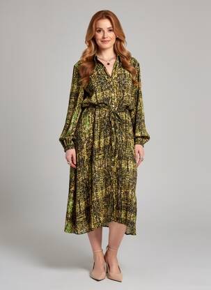 Robe mi-longue imprimé fantaisie manches longues vert MKT STUDIO femme