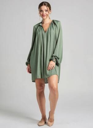 Robe courte coupe fluide manches longues vert SEE U SOON femme