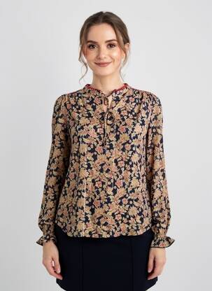 Blouse imprimé fantaisie manches longues bleu ORFEO femme
