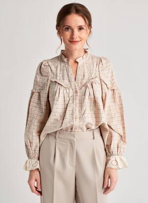 Chemisier imprimé fantaisie manches longues beige ORFEO femme