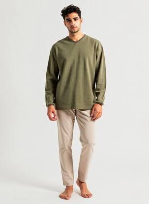 Pull col v manches longues vert CBK homme