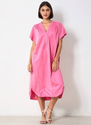 Robe mi-longue manches courtes manches courtes rose COUTURIST femme