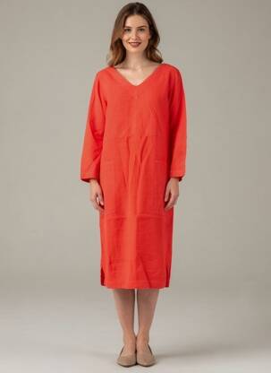 Robe mi-longue manches 3/4 manches 3/4 rouge COUTURIST femme
