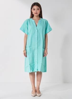 Robe mi-longue tissage crêpe manches courtes bleu COUTURIST femme