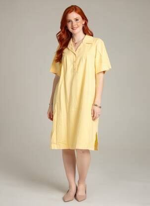 Robe mi-longue tissage crêpe manches courtes jaune COUTURIST femme