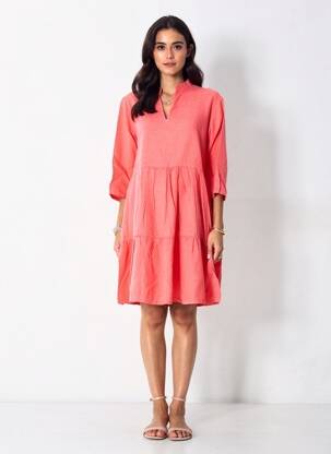 Robe mi-longue manches 3/4 manches 3/4 rose COUTURIST femme