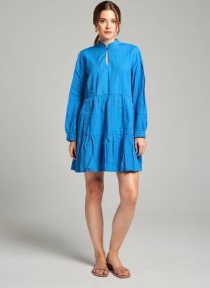 Robe courte coupe évasée manches longues bleu COUTURIST femme