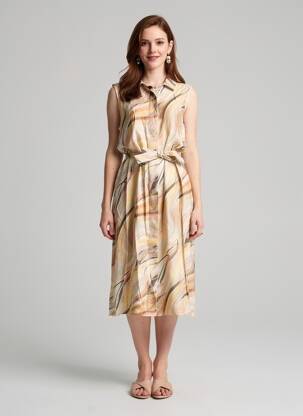 Robe mi-longue imprimé fantaisie sans manche beige COUTURIST femme