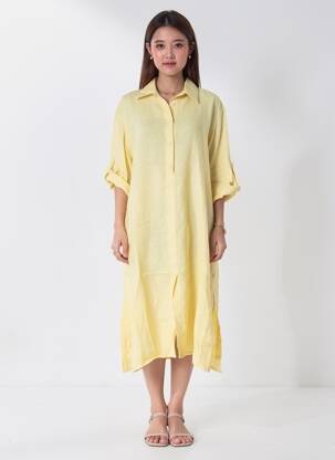 Robe mi-longue coupe fluide manches longues jaune COUTURIST femme