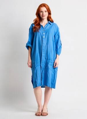 Robe mi-longue coupe fluide manches longues bleu COUTURIST femme