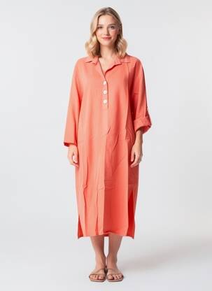 Robe mi-longue coupe fluide manches longues orange COUTURIST femme