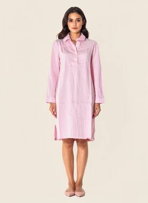 Robe mi-longue coupe fluide manches longues rose COUTURIST femme