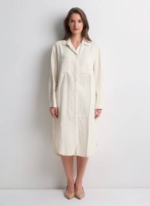 Robe mi-longue coupe fluide manches longues beige COUTURIST femme