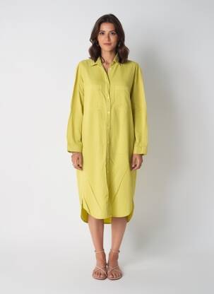 Robe mi-longue coupe fluide manches longues vert COUTURIST femme