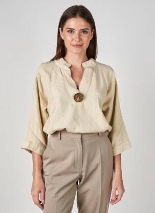 Blouse tissage popeline manches longues beige COUTURIST femme