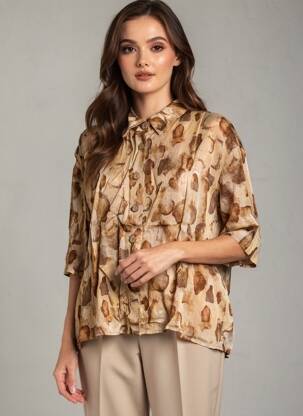 Chemisier imprimé fantaisie manches longues marron COUTURIST femme