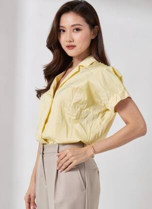 Blouse tissage popeline manches courtes jaune COUTURIST femme