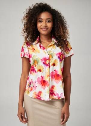 Chemisier coupe cintrée manches courtes rose COUTURIST femme